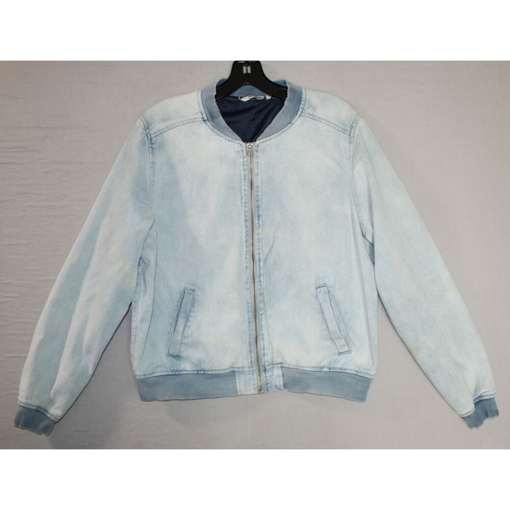 Highway Jeans Bomber Denim Light Full Zip Jacket Polyester Lining 90s Vintage XL